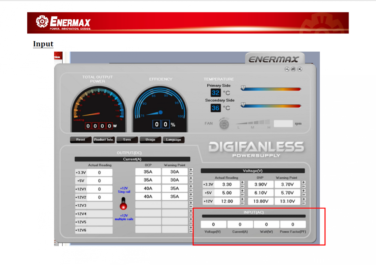 [22/01/2014] Enermax Digifanless-Software: Übersicht aktueller Werte