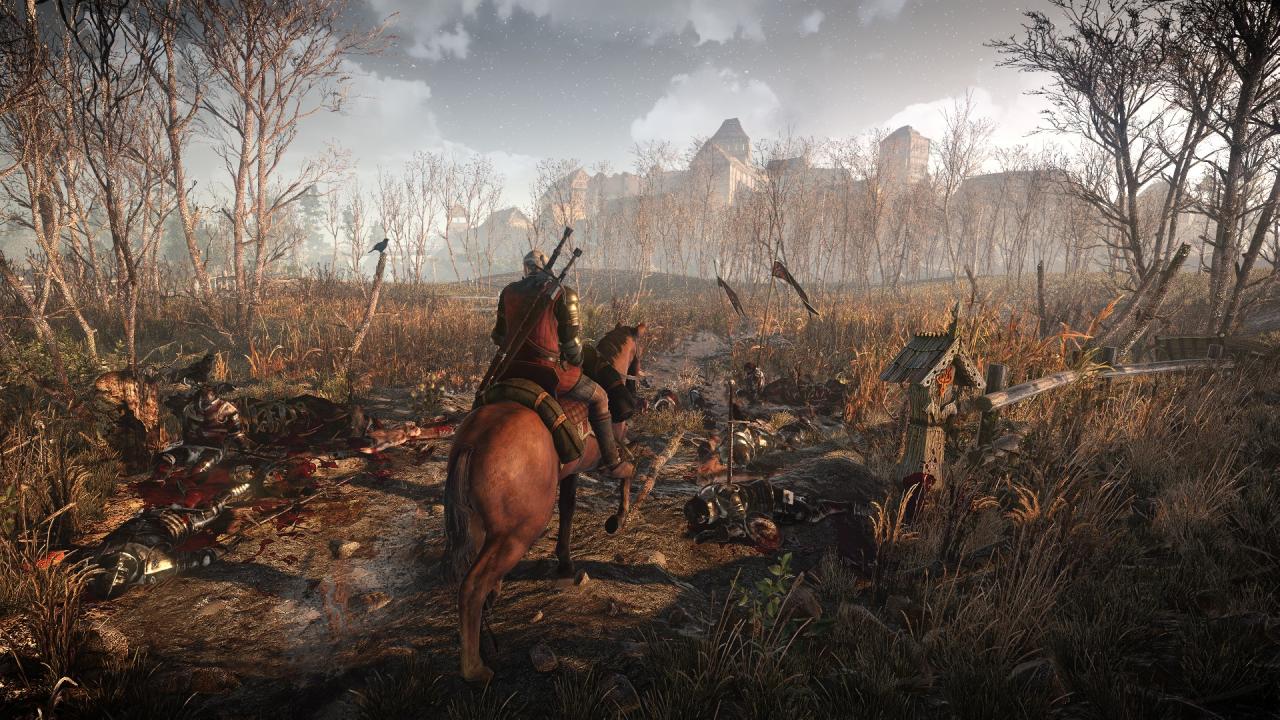 [29/01/2014] 29.01.2014: Keine Frage, in The Witcher 3 Wild Hunt geht es auch wieder blutig zu. Einmal mehr überzeugt die Qualität der Grafik in diesem Ingame-Screenshot. Geralt trägt sogar zwei Schwerter, die aber jeweils beidhändig zu führen sind.