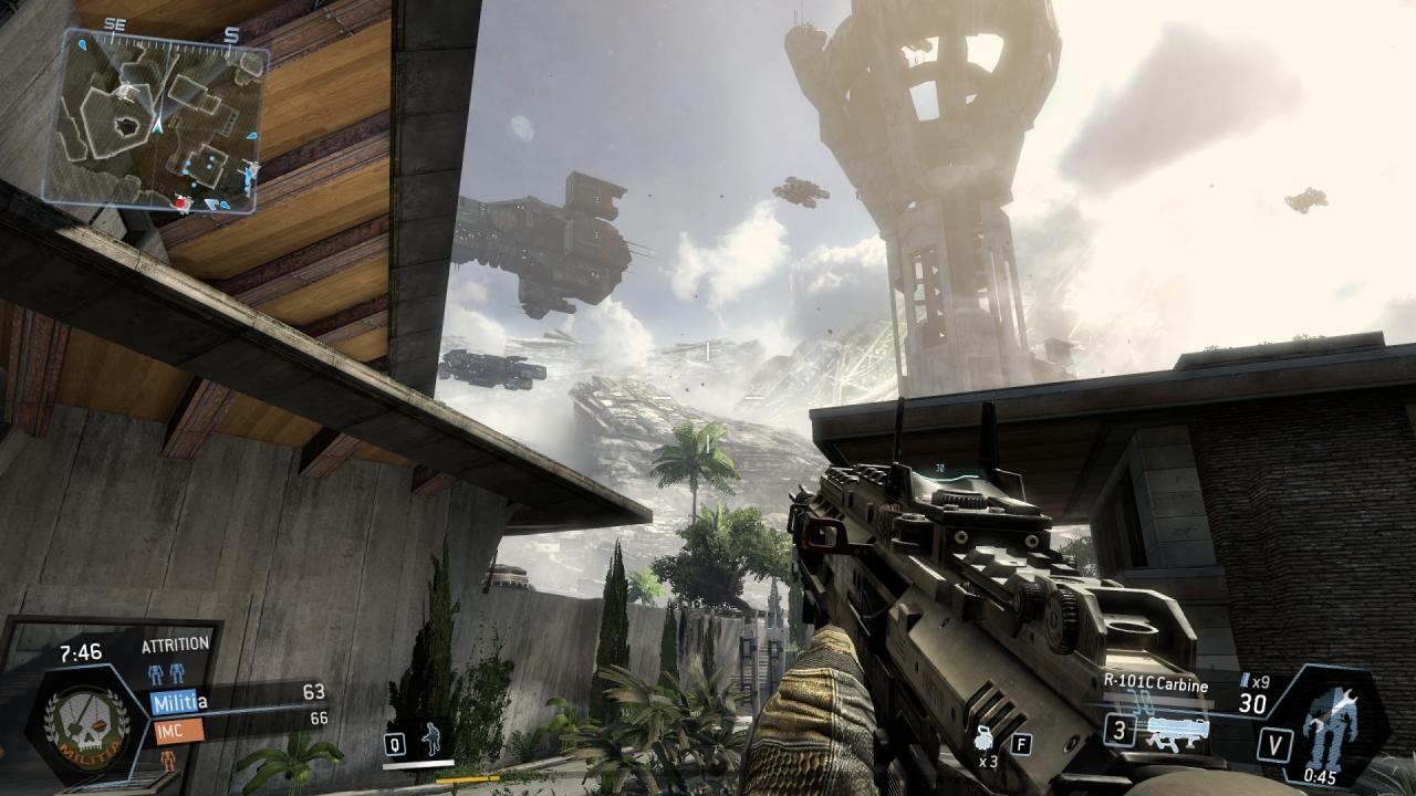 [14/02/2014] Titanfall Beta - Die Hintergründe fügen sich nicht organisch in das Gesamtbild ein. Immerhin sind sie nicht vollkommen statisch: Teils animierte Objekte wie Schiffe und Gebäude sorgen für ein wenig Tiefe.