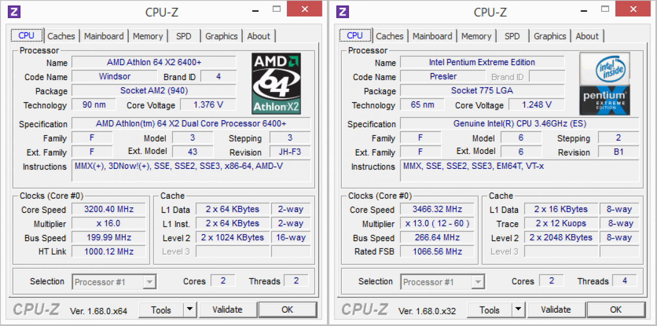 [31/03/2014] CPU-z: Athlon 64 X2 6400 und Pentium 4 EE 955