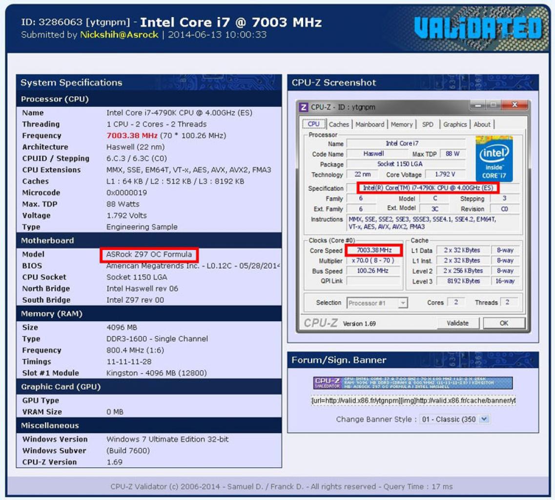 [17/06/2014] Asrock Z97 OC Formula: Core i7-4790K auf über 7 GHz übertaktet