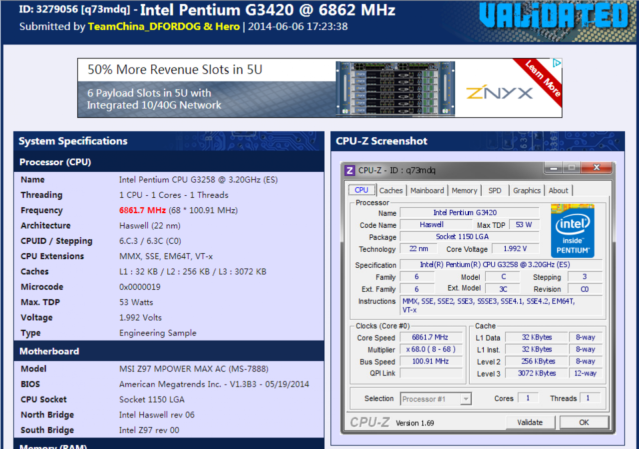 [03/07/2014] Intel Pentium G3258 auf 6.861,7 MHz übertaktet: Beweis-Screenshot