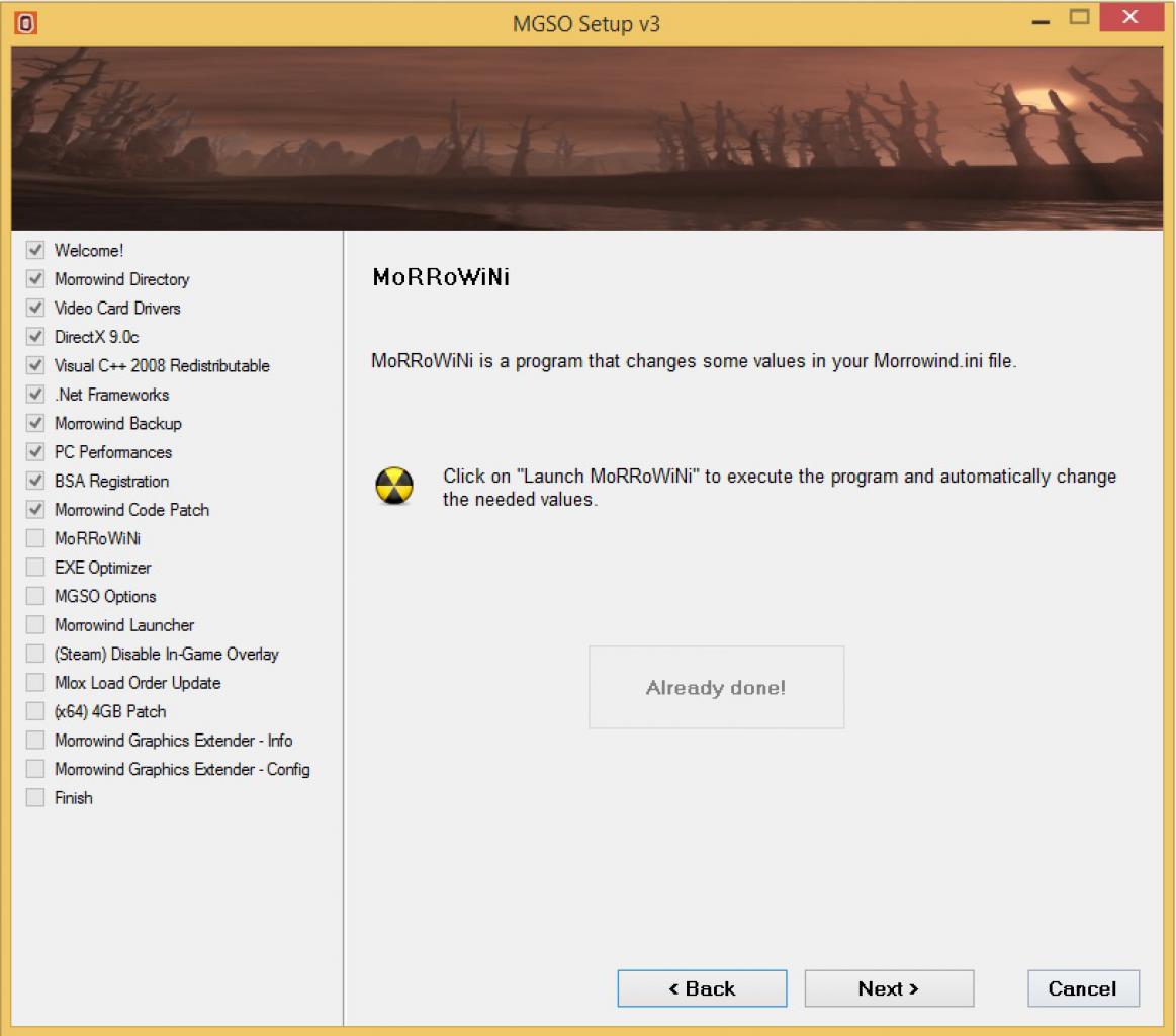 [03/07/2014] Morrowind Overhaul - Installation Schritt (11): Die Ini-Datei wird editiert. Auch dies läuft automatisch ab.