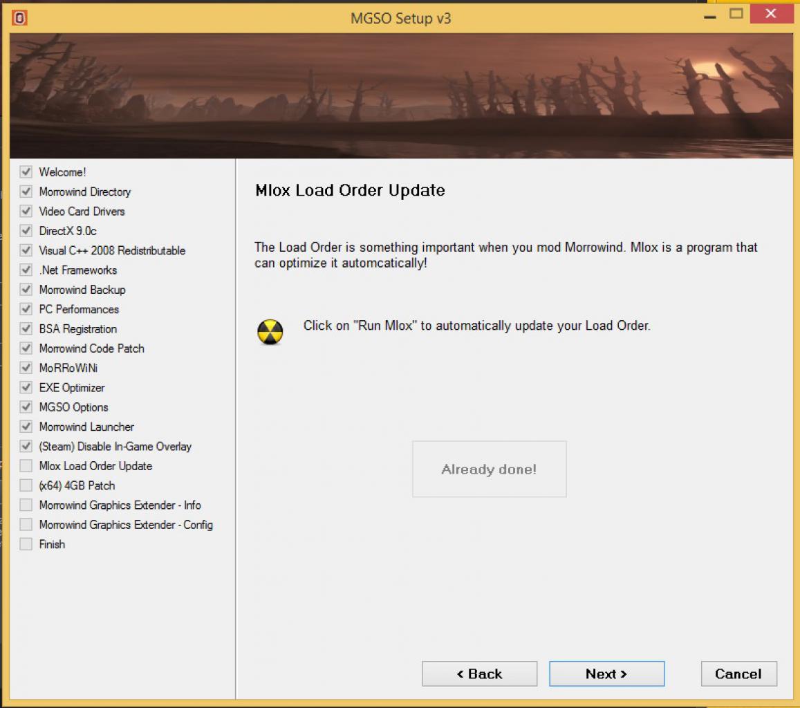 [03/07/2014] Morrowind Overhaul - Installation Schritt (14): Mlox sortiert die Load-Order der Mods für Sie. Automatisch.