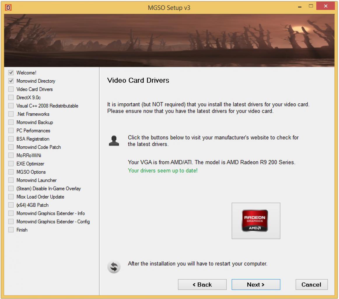 [03/07/2014] Morrowind Overhaul - Installation Schritt (3): Als nächstes steht der Check für Ihre Grafikkartentreiber an...