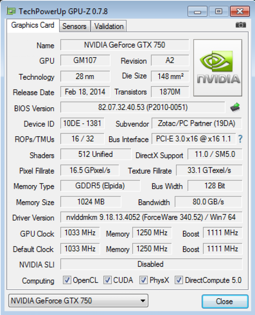 [06/08/2014] Zotac Geforce GTX 750 Zone: GPU-Z