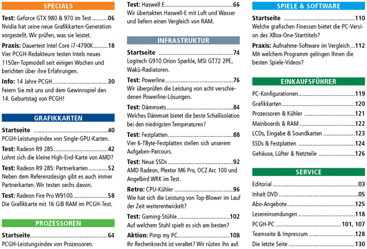 [23/09/2014] Inhalt Heft PCGH 11 2014