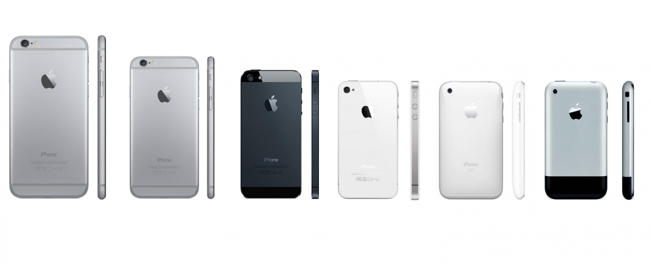 [10/09/2014] Größenvergleich: iPhone 6 Plus, iPhone 6, iPhone 5(s), iPhone 4(s), iPhone 3G(S), iPhone (1)