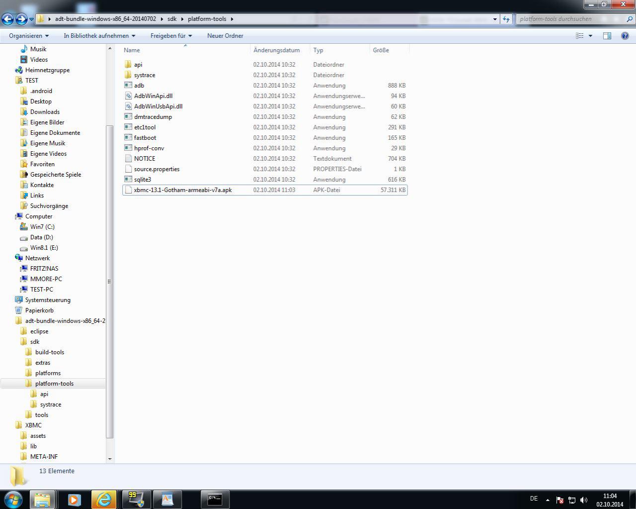 [02/10/2014] 5: Die heruntergeladene .apk-Datei wird in dem Ordner des Android Development Tools unter 