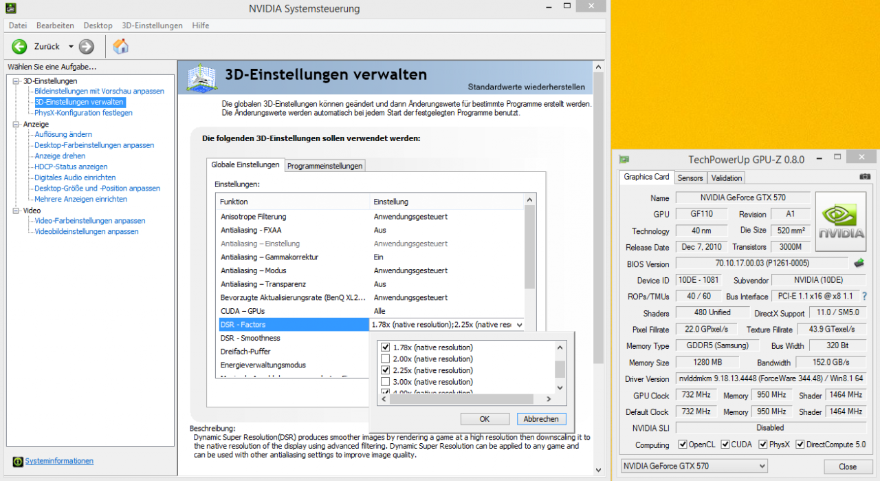 [28/10/2014] DSR auf Geforce GTX 570: Selbst der alte Fermi beherrscht DSR - praktisch aber nur in anspruchslosen Spielen.