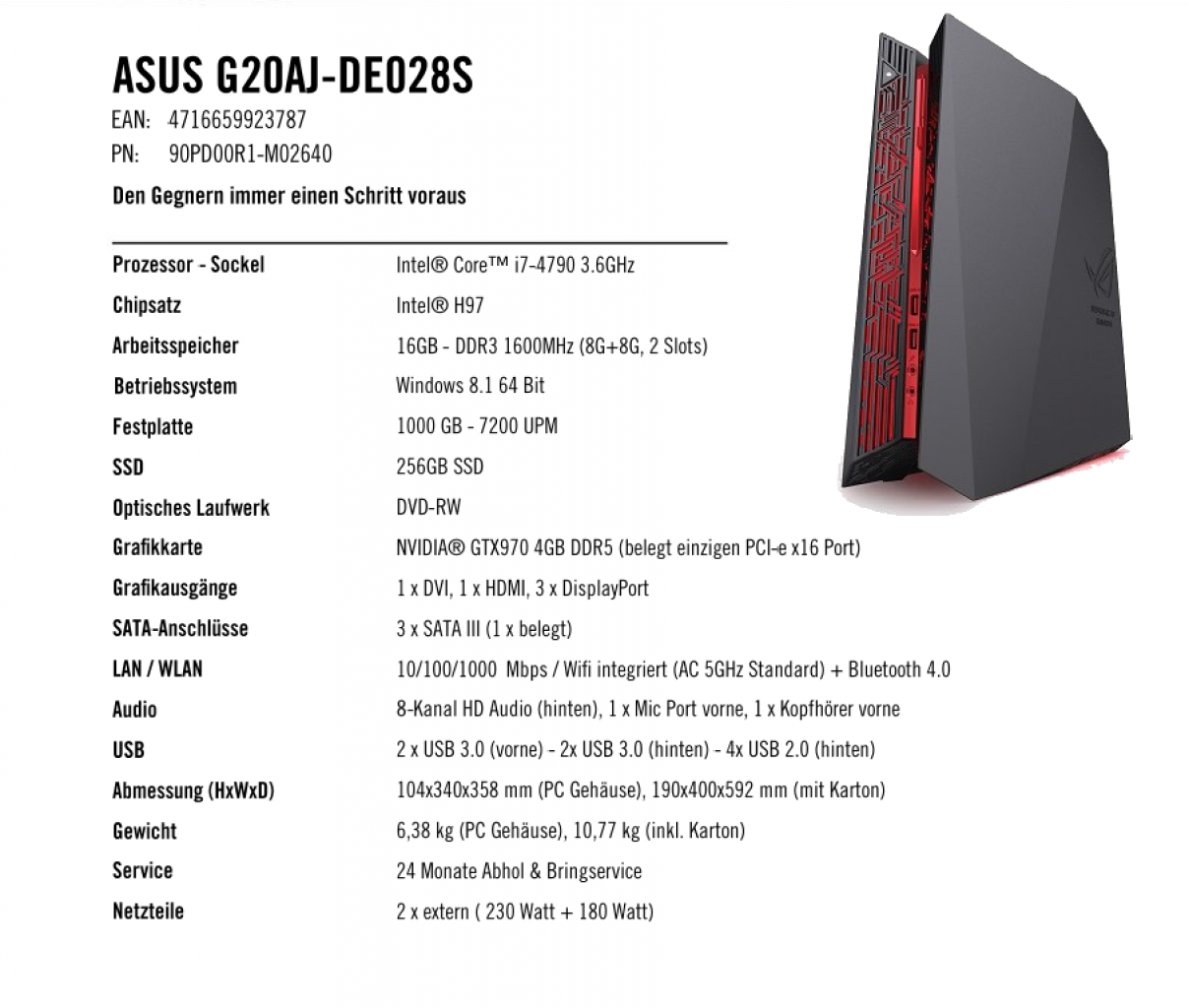 [27/11/2014] Asus G20AJ-DE028S: Spezifikationen