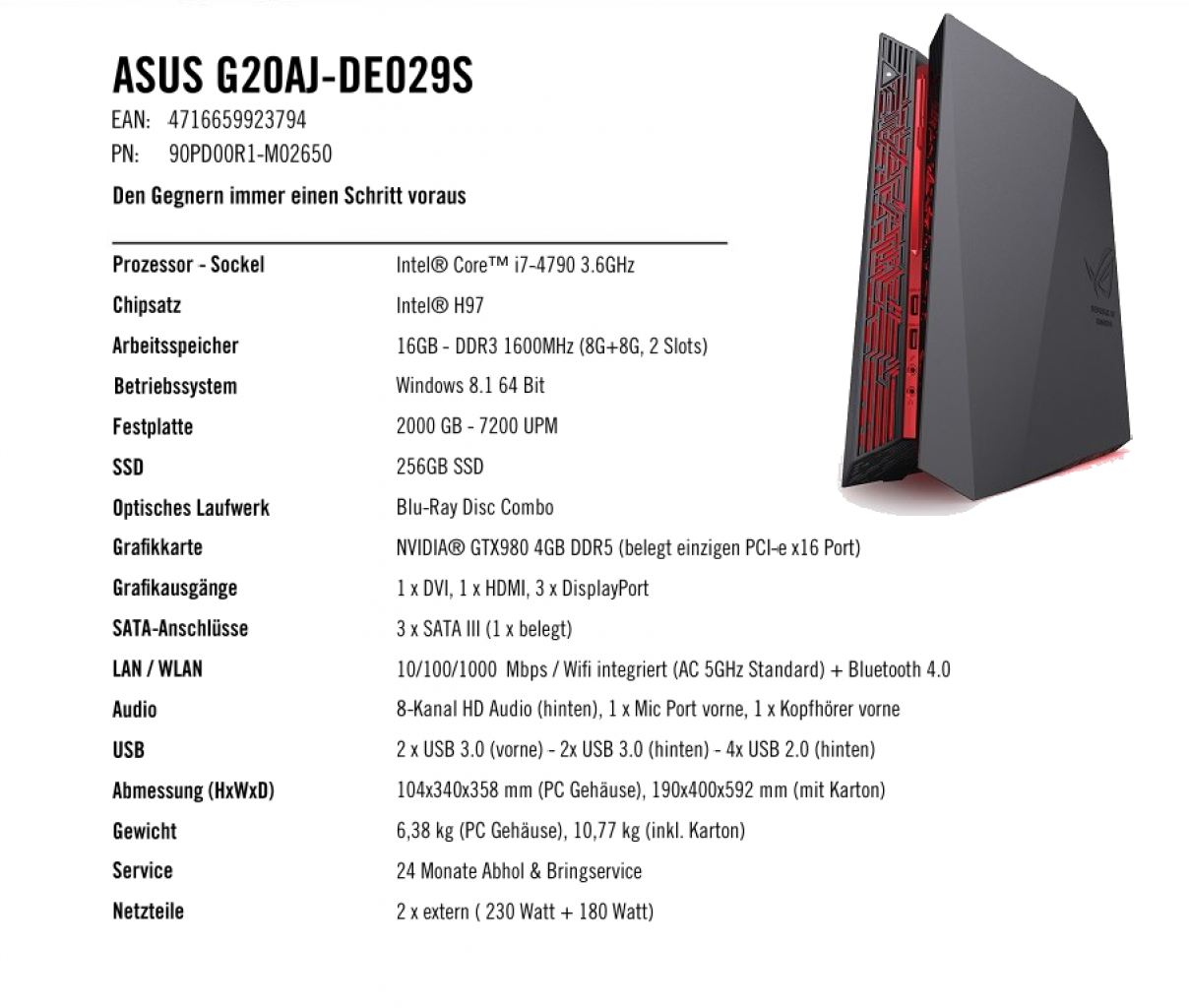 [27/11/2014] Asus G20AJ-DE029S: Spezifikationen
