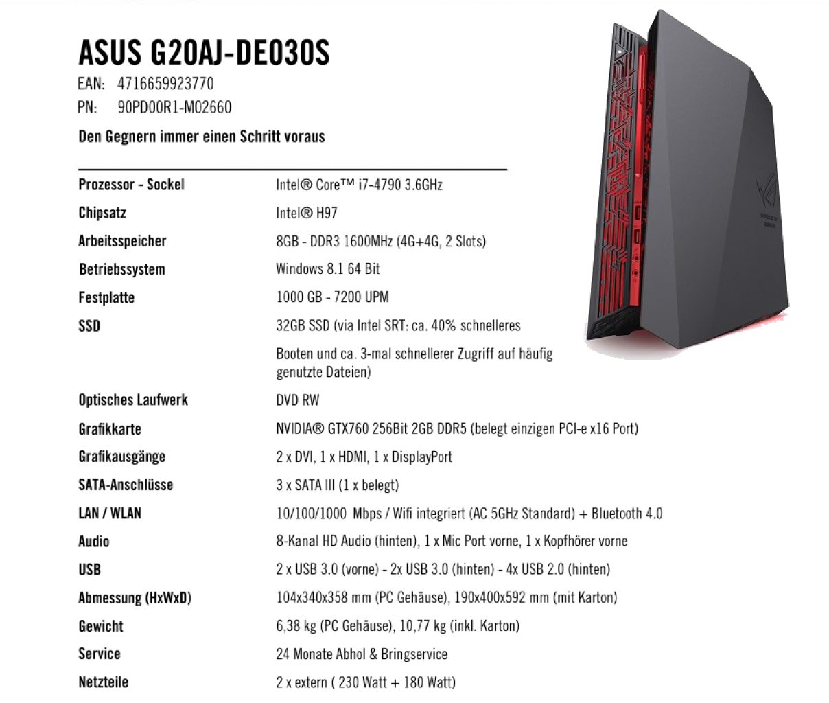 [27/11/2014] Asus G20AJ-DE030S: Spezifikationen