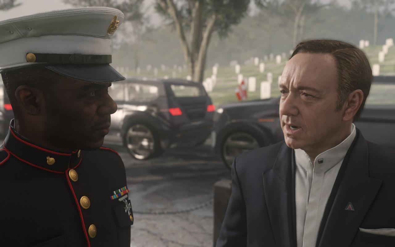 [03/11/2014] Call of Duty: Advanced Warfare - Kevin Spacy macht eine gute Figur. Die Beleuchtung ist aber nicht ganz auf der gleichen Stufe wie Modell und Texturierung, dies lässt das Ergebnis etwas unnatürlich und wächsern wirken.