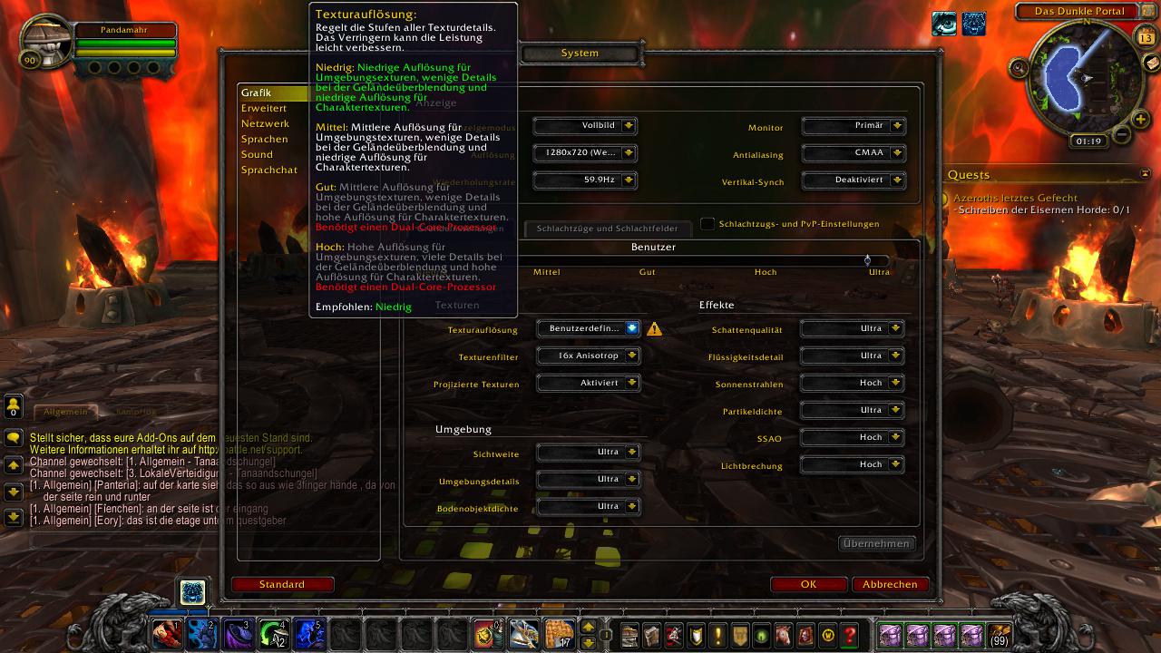 [13/11/2014] WoW Warlords of Draenor: Fast unglaublich, aber wahr, WoW läuft selbst auf Einkern-Prozessoren. Für beste Texturdetails ist mindestens ein Zweikerner nötig, vermutlich aufgrund des Streamings.