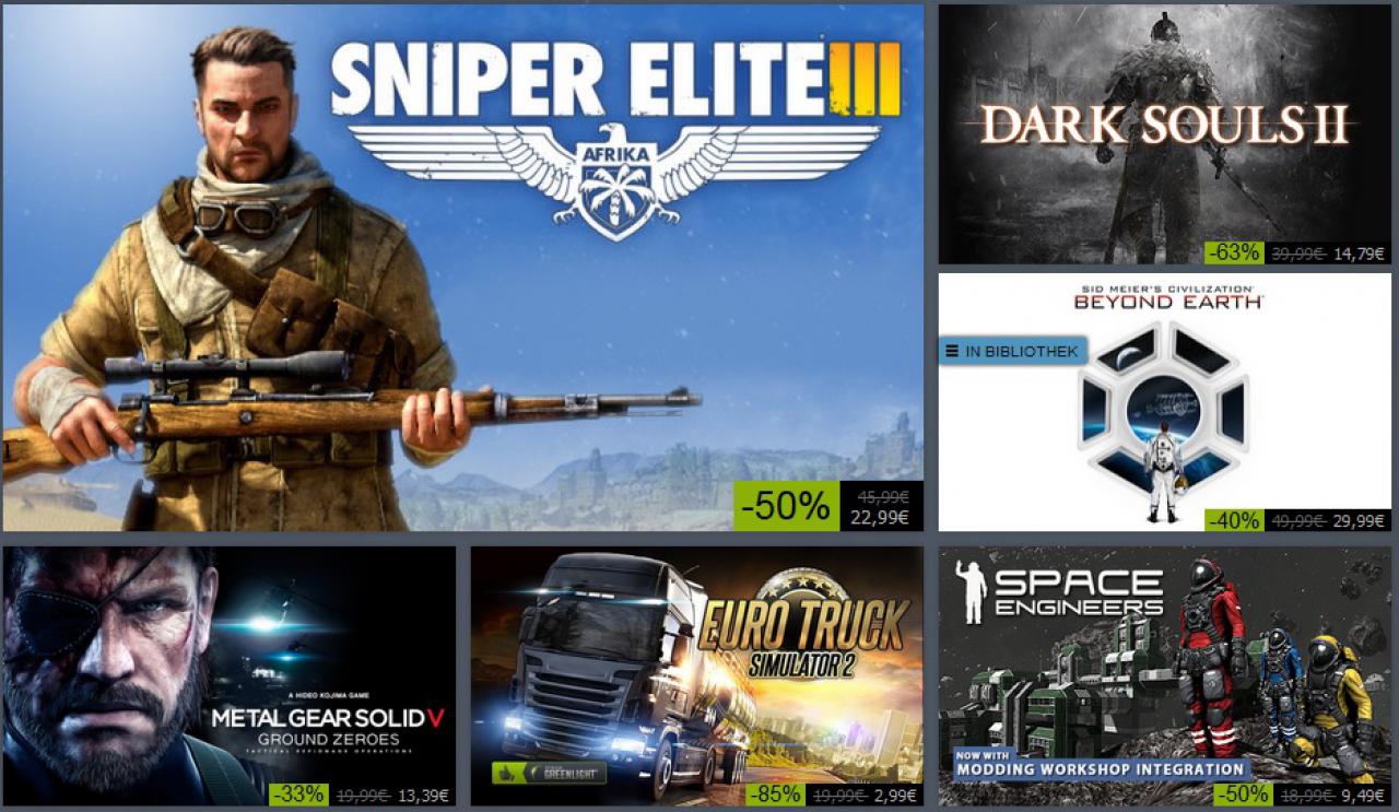 [19/12/2014] Rabattschlacht an der an der Ostfront: 2014 überbieten sich vor allem Digitaldistributoren mit einem Sale nach dem anderen. Kursschwankungen führen soweit, dass Valve den Import von Keys für Steam aus östlichen Ländern stoppt. Den Spieler freut es, denn selten zuvor kam man so günstig an Zockerware. Das geht soweit, das frisch veröffentliche Spiele direkt in den Sale gehen. Die Spielediscounter sind schon Realität.