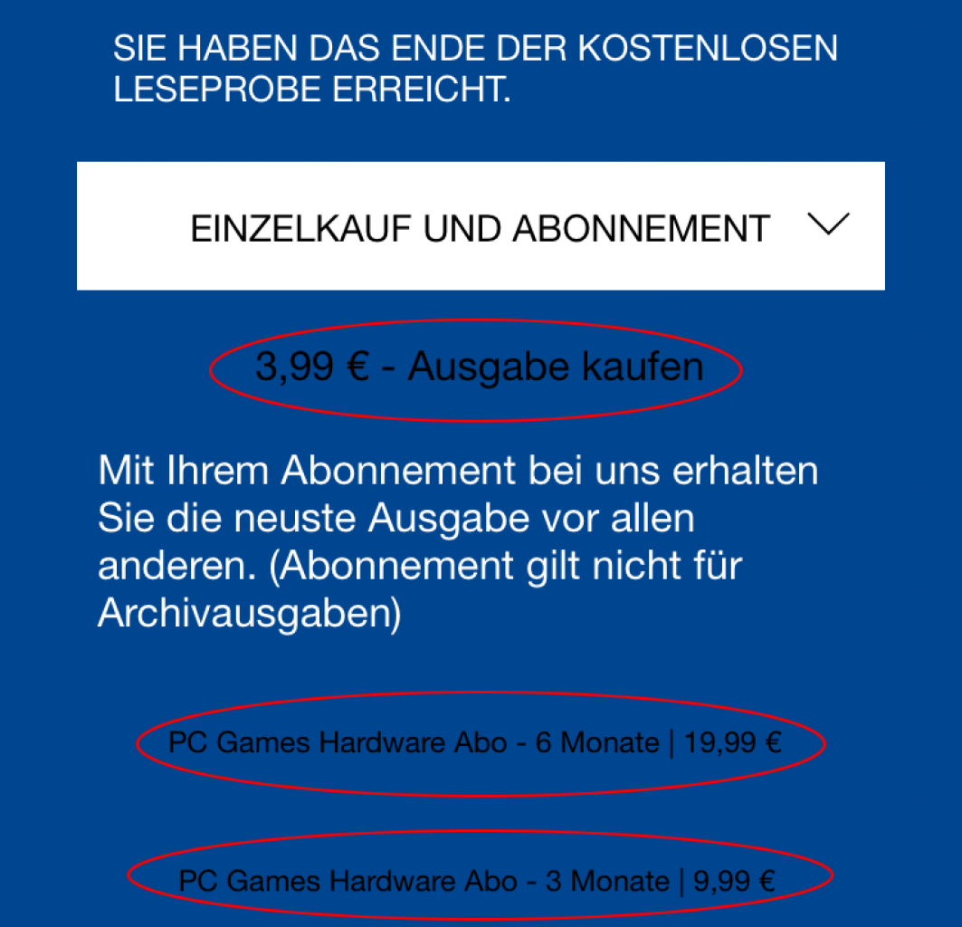 [22/01/2015] App-User: Wählen Sie das wünschte Heft aus und starten Sie die Leserprobe. Bei der Leseprobe erscheint ein Button 