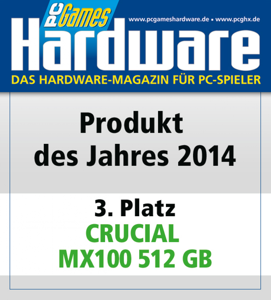 [27/01/2015] AWARD Produkt des Jahres Platz 3 Crucial MX100 512 GB