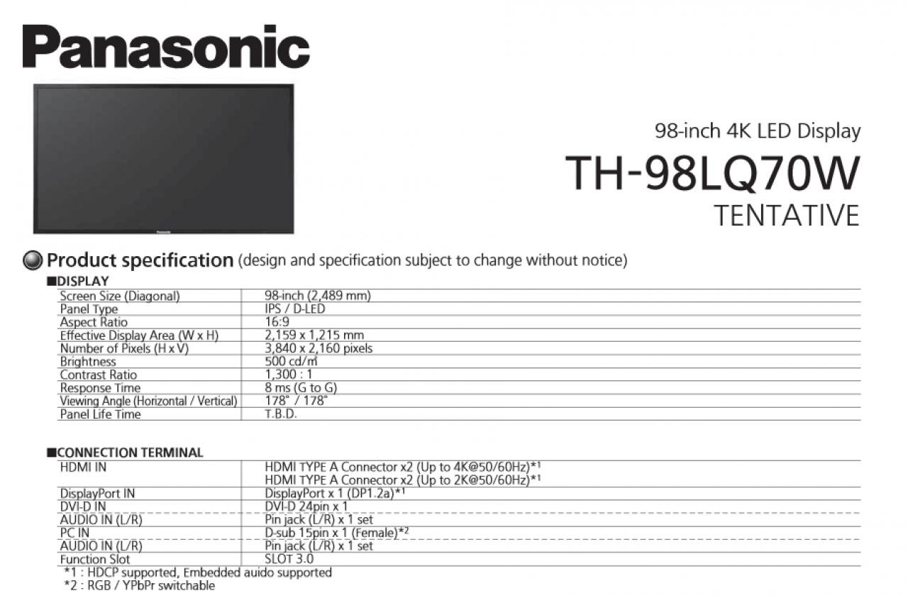 [03/01/2015] Panasonic veröffentlicht 84 und 98 Zoll Monitore: UHD und IPS-Panel zum Preis eines Neuwagens.