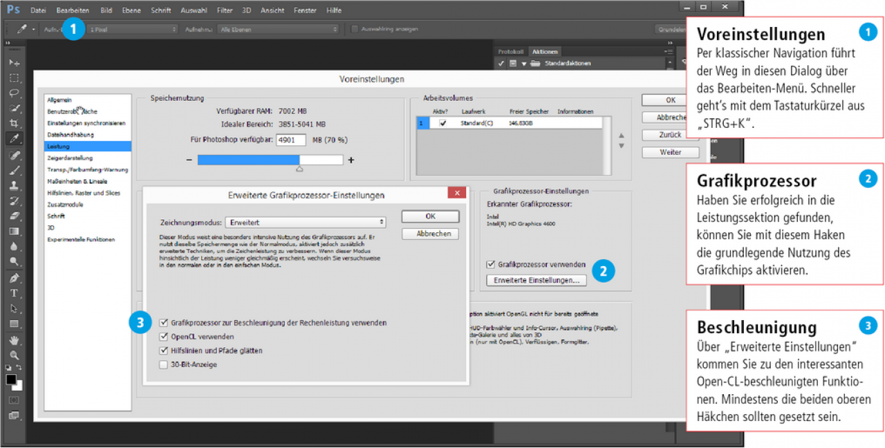 [18/02/2015] Photoshop CC 2014 Konfigurationsdialog: Die wichtigsten Stellschrauben finden Sie in den 