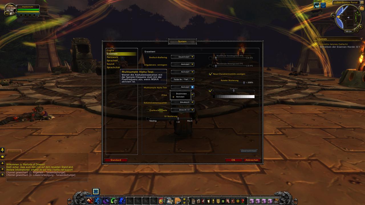 [26/02/2015] WoW 6.1, Erweitertes Grafikmenü, hier die Alpha-to-Coerage-Option für MSAA