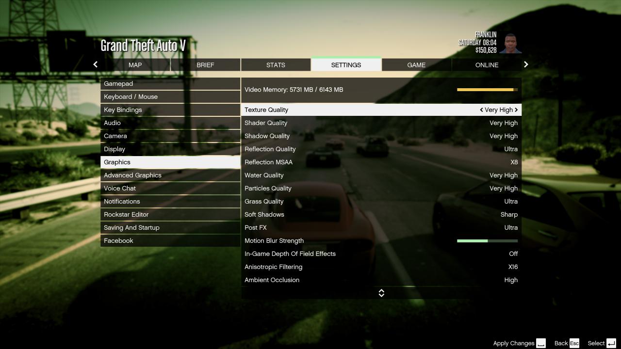 [08/04/2015] GTA 5 PC: Screenshot aus dem Spielmenü - noch mehr Detaileinstellungen für die Bildqualität