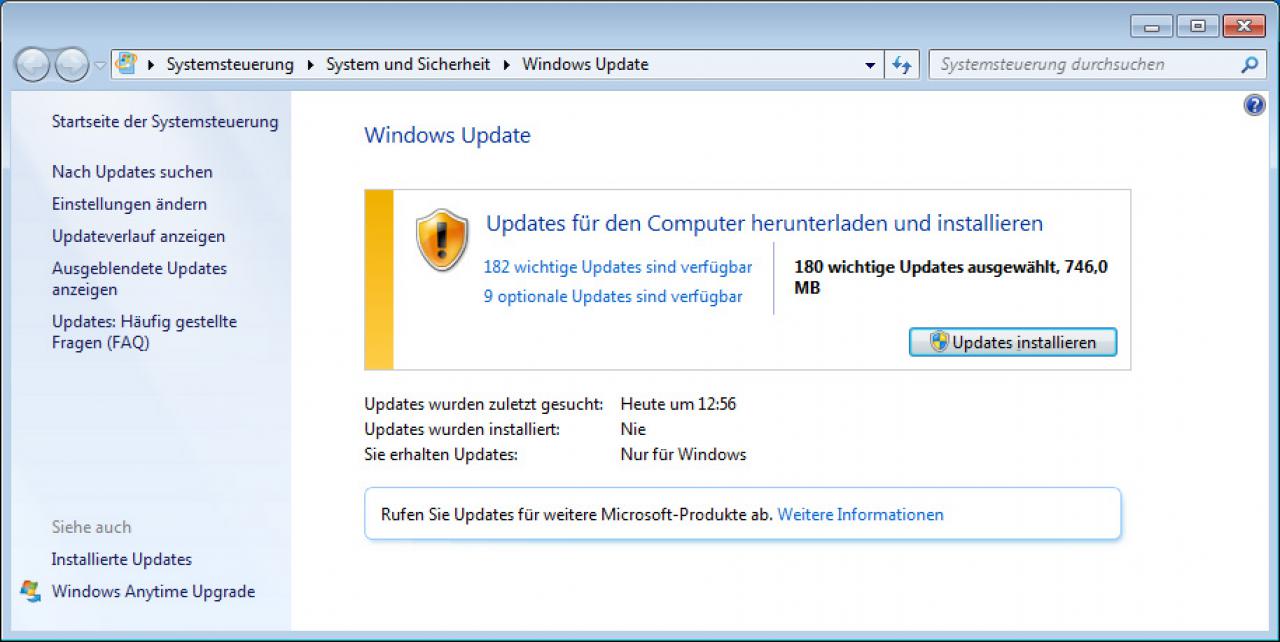 [02/04/2015] Selbst wenn Windows 7 samt Service Pack 1 installiert wird, müssen anschließend noch über 180 Updates installiert werden.