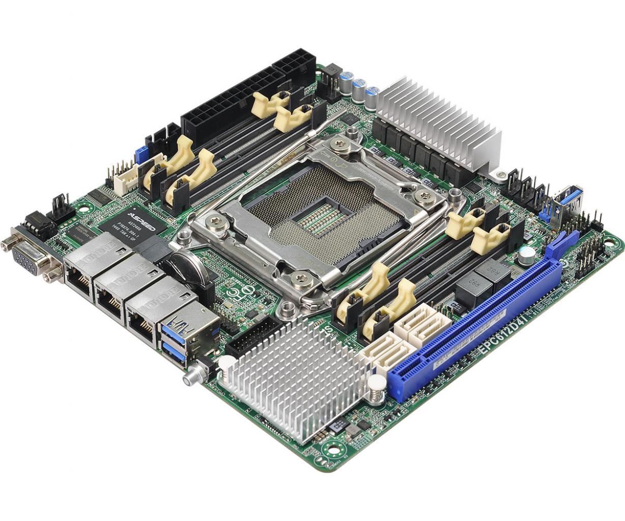 [04/05/2015] Laut Intel ist Thin-Mini-ITX ein hochkompaktes Mainboard-Format. Laut Asrock ist es groß genug für Quad-Channel-DDR4 und 18-Kern-Sockel-2011-v3-CPUs. Das EPC612D4I beweist, dass Asrock recht hat.