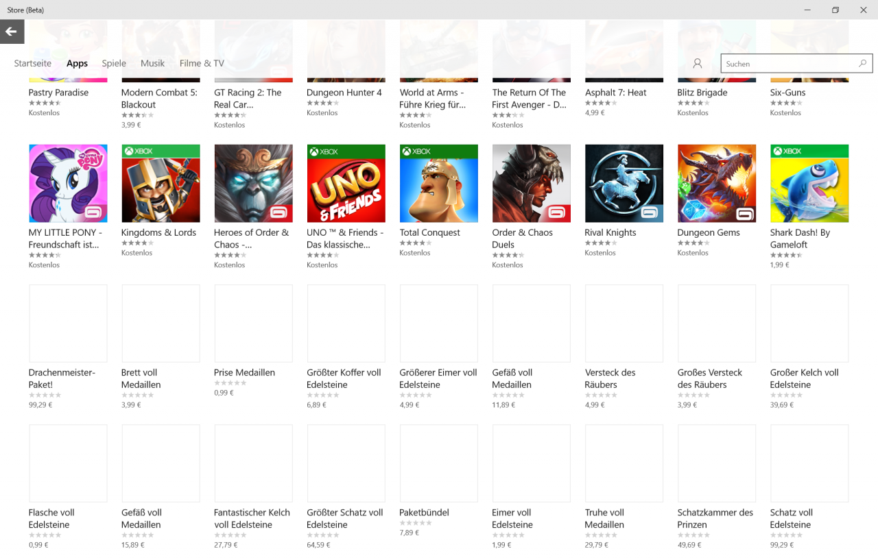[27/05/2015] Tatsächliche App-Kosten: Bug im Windows-10-Store zeigt mögliche In-App-Käufe (im Bild Gameloft-Seite)