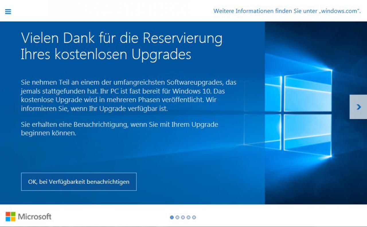 [29/07/2015] Microsoft erinnert Nutzer älterer Windows-Versionen weiter an das Upgrade auf Windows 10.