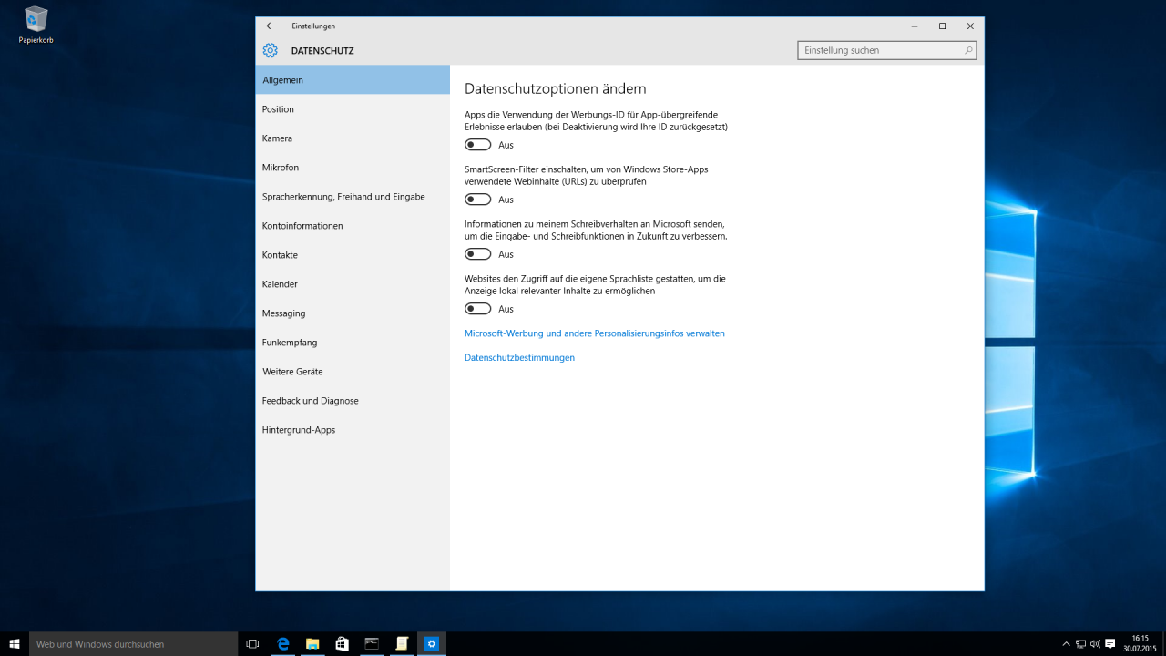 [30/07/2015] Windows 10: Datenschutz-Einstellungen (1)