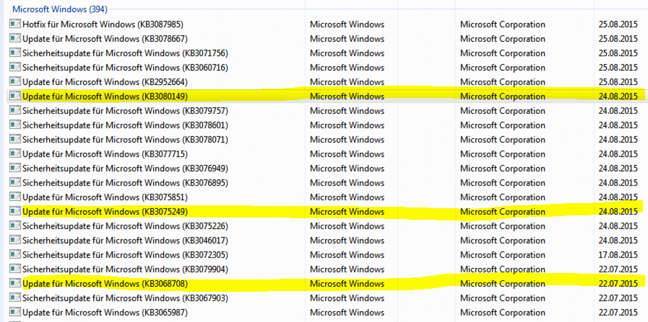 [25/08/2015] Telemetrie Updates unter Windows 7