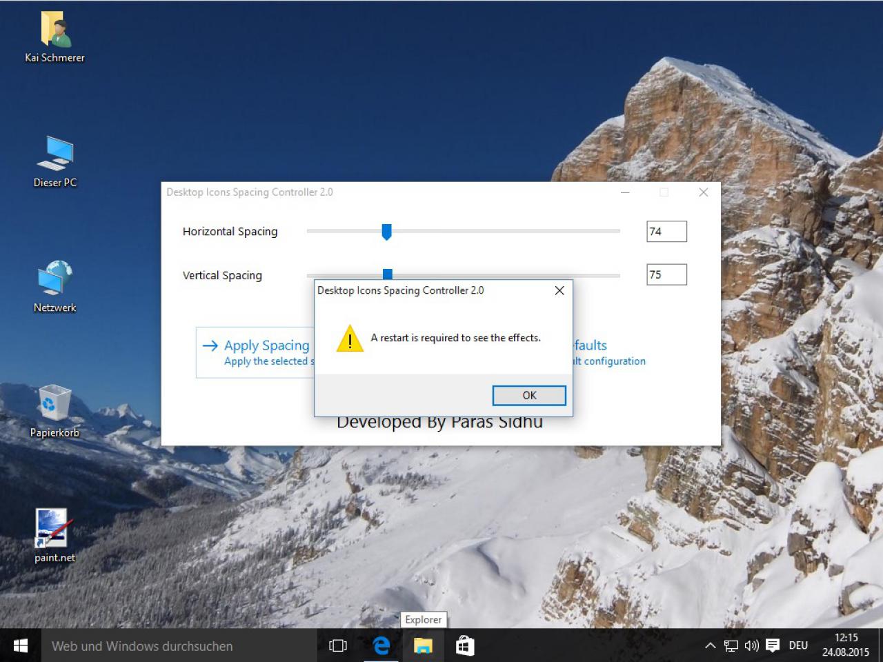 [27/08/2015] Windows 10: Desktopsymbole per Tool ordentlich anzeigen lassen