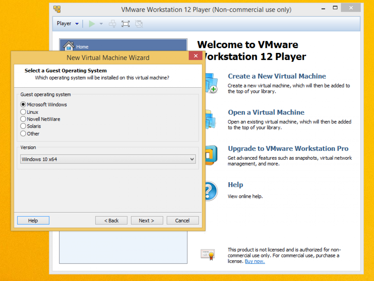 [10/09/2015] Workstation Player Schritt 3: Wählen Sie das passende Betriebssystem aus.