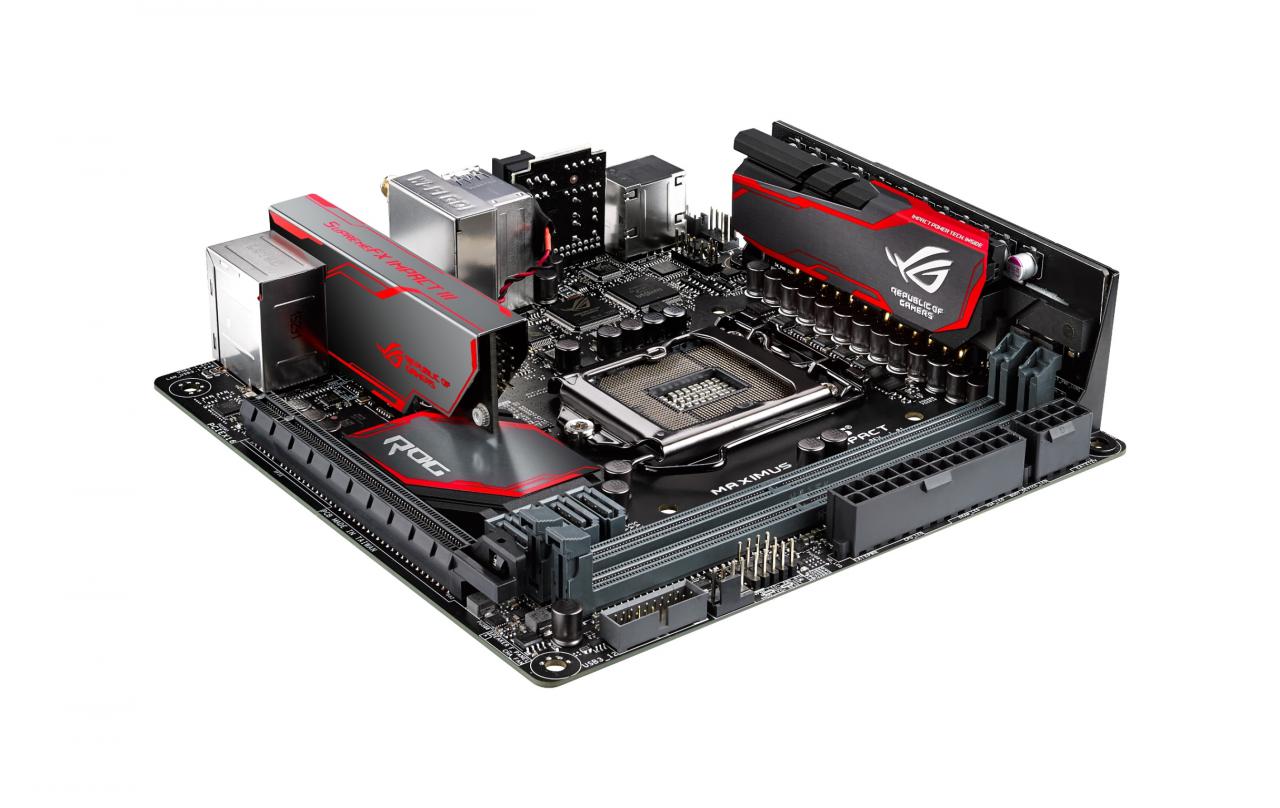 [10/10/2015] Die Soundlösung lagert Asus bis heute bei High-End-ITX-Designs auf Tochterplatinen aus; beim Skylake-Modell Maximus VIII Impact wachsen auch die Spannungswandler in die Höhe.