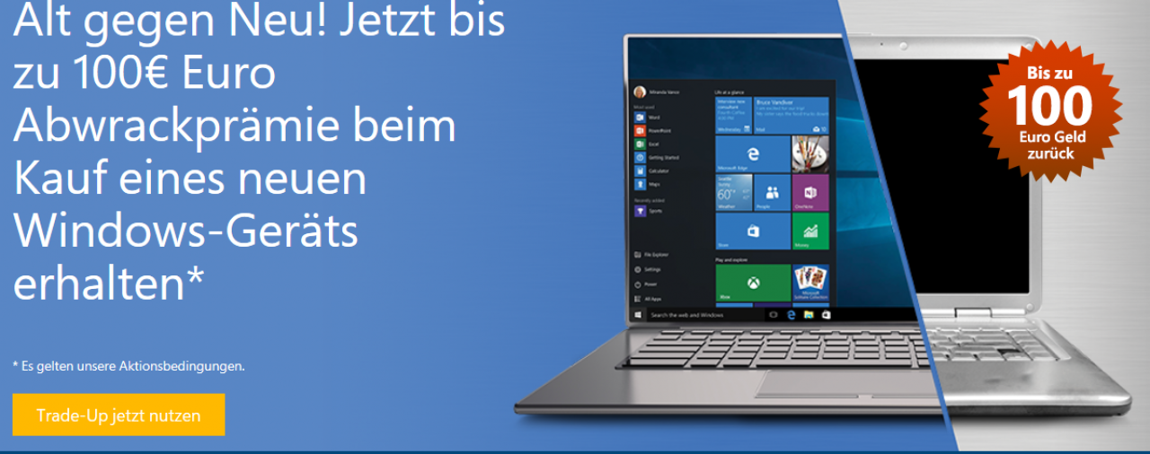 [06/10/2015] Windows 10: Microsoft zahlt bis zu 100 Euro Abwrackprämie bei Geräte-Neukauf