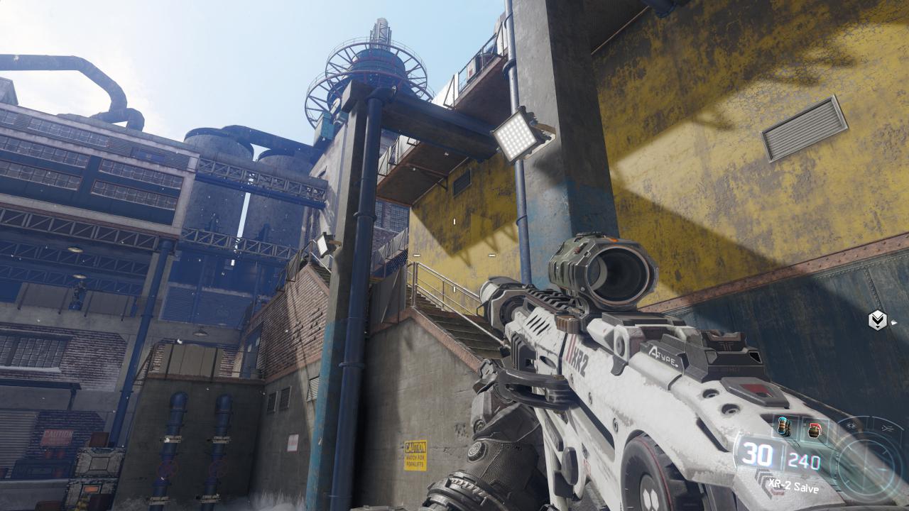 [07/11/2015] Call of Duty Black Ops 3 mit allen Grafikdetails am Anschlag. Die interne Renderauflösung beträgt 3.840 × 2.400 Pixel, was 2 × 2 Downsampling bei nativen 1.920 × 1.200 Pixeln respektive 1,5 × 1,5 DS bei nativen 2.560 × 1.600 Pixeln entspricht. Da schafft auch eine Titan X mit 1.450/4.200 MHz nur noch 45-60 Fps und nutz ihre 12 Gibyte Speicher voll aus. (31)