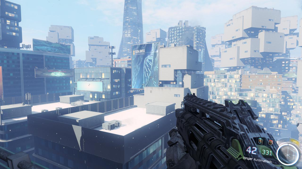 [07/11/2015] Call of Duty Black Ops 3 mit allen Grafikdetails am Anschlag. Die interne Renderauflösung beträgt 3.840 × 2.400 Pixel, was 2 × 2 Downsampling bei nativen 1.920 × 1.200 Pixeln respektive 1,5 × 1,5 DS bei nativen 2.560 × 1.600 Pixeln entspricht. Da schafft auch eine Titan X mit 1.450/4.200 MHz nur noch 45-60 Fps und nutz ihre 12 Gibyte Speicher voll aus. (83)