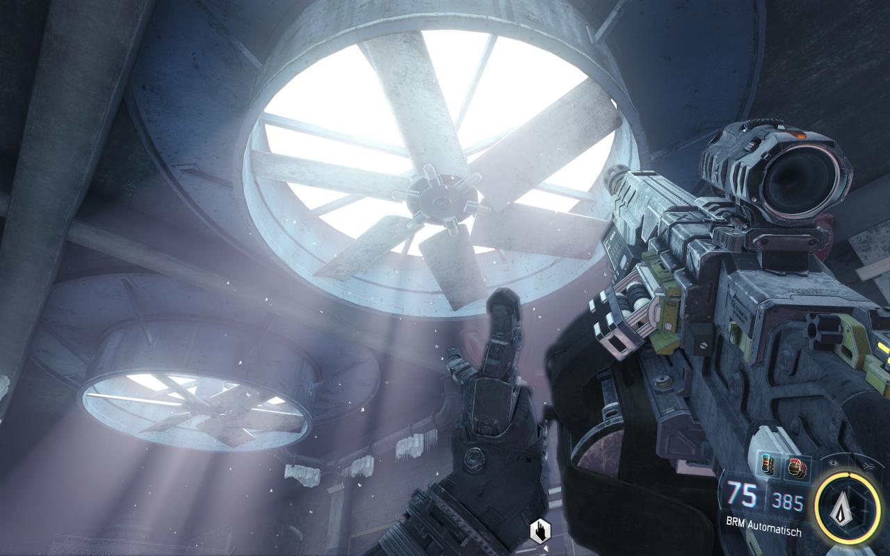 [07/11/2015] Call of Duty Black Ops 3 mit allen Grafikdetails am Anschlag. Die interne Renderauflösung beträgt 3.840 × 2.400 Pixel, was 2 × 2 Downsampling bei nativen 1.920 × 1.200 Pixeln respektive 1,5 × 1,5 DS bei nativen 2.560 × 1.600 Pixeln entspricht. Da schafft auch eine Titan X mit 1.450/4.200 MHz nur noch 45-60 Fps und nutz ihre 12 Gibyte Speicher voll aus. (5)