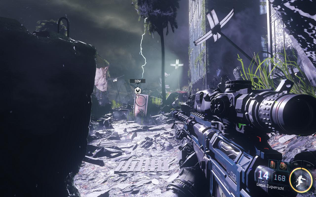 [07/11/2015] Call of Duty Black Ops 3 mit allen Grafikdetails am Anschlag. Die interne Renderauflösung beträgt 3.840 × 2.400 Pixel, was 2 × 2 Downsampling bei nativen 1.920 × 1.200 Pixeln respektive 1,5 × 1,5 DS bei nativen 2.560 × 1.600 Pixeln entspricht. Da schafft auch eine Titan X mit 1.450/4.200 MHz nur noch 45-60 Fps und nutz ihre 12 Gibyte Speicher voll aus. (6)