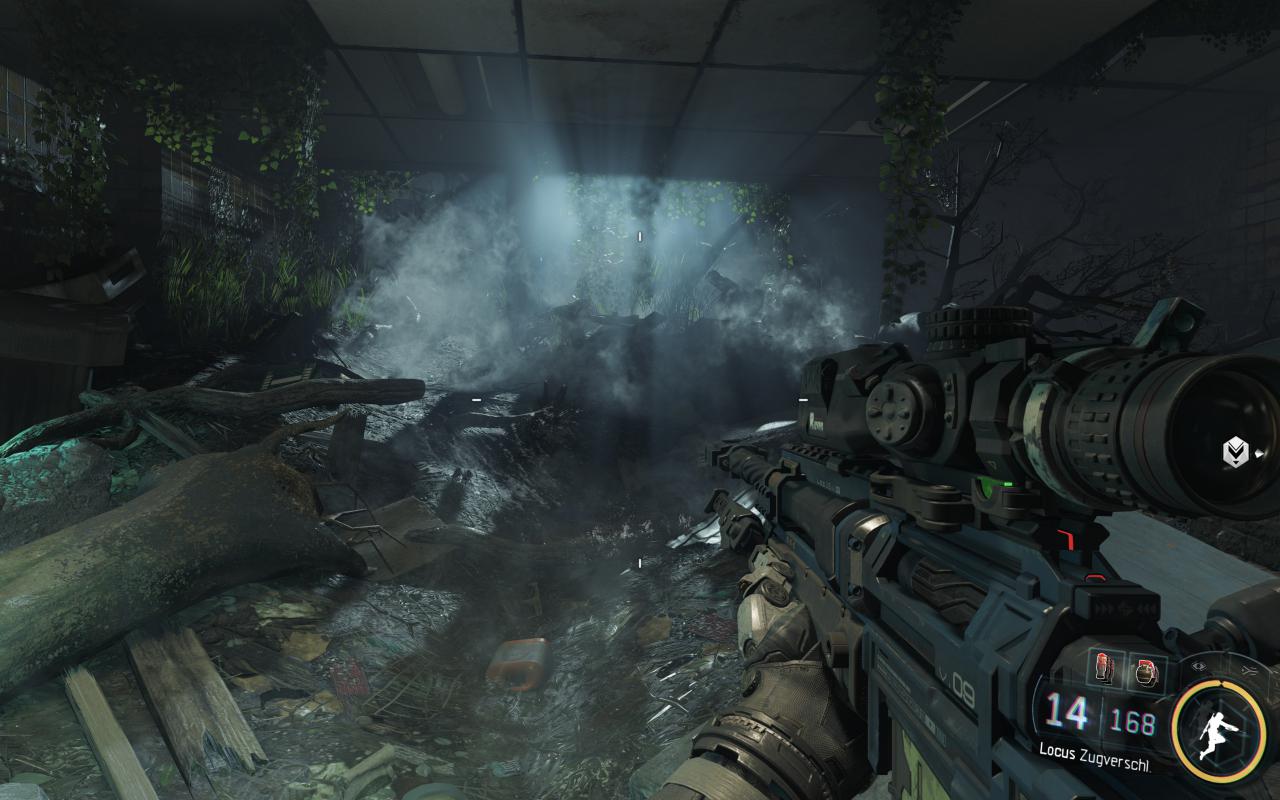 [07/11/2015] Call of Duty Black Ops 3 mit allen Grafikdetails am Anschlag. Die interne Renderauflösung beträgt 3.840 × 2.400 Pixel, was 2 × 2 Downsampling bei nativen 1.920 × 1.200 Pixeln respektive 1,5 × 1,5 DS bei nativen 2.560 × 1.600 Pixeln entspricht. Da schafft auch eine Titan X mit 1.450/4.200 MHz nur noch 45-60 Fps und nutz ihre 12 Gibyte Speicher voll aus. (80)