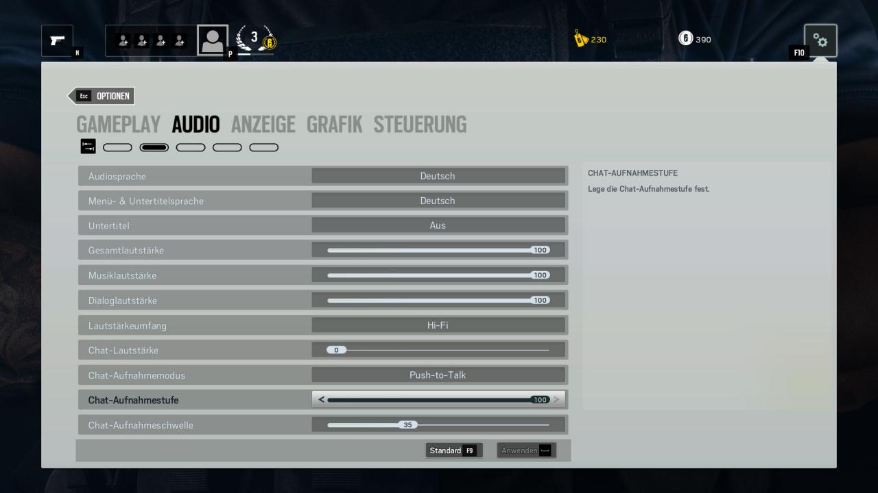 Rainbow Six Siege - Optionsmenü Audio