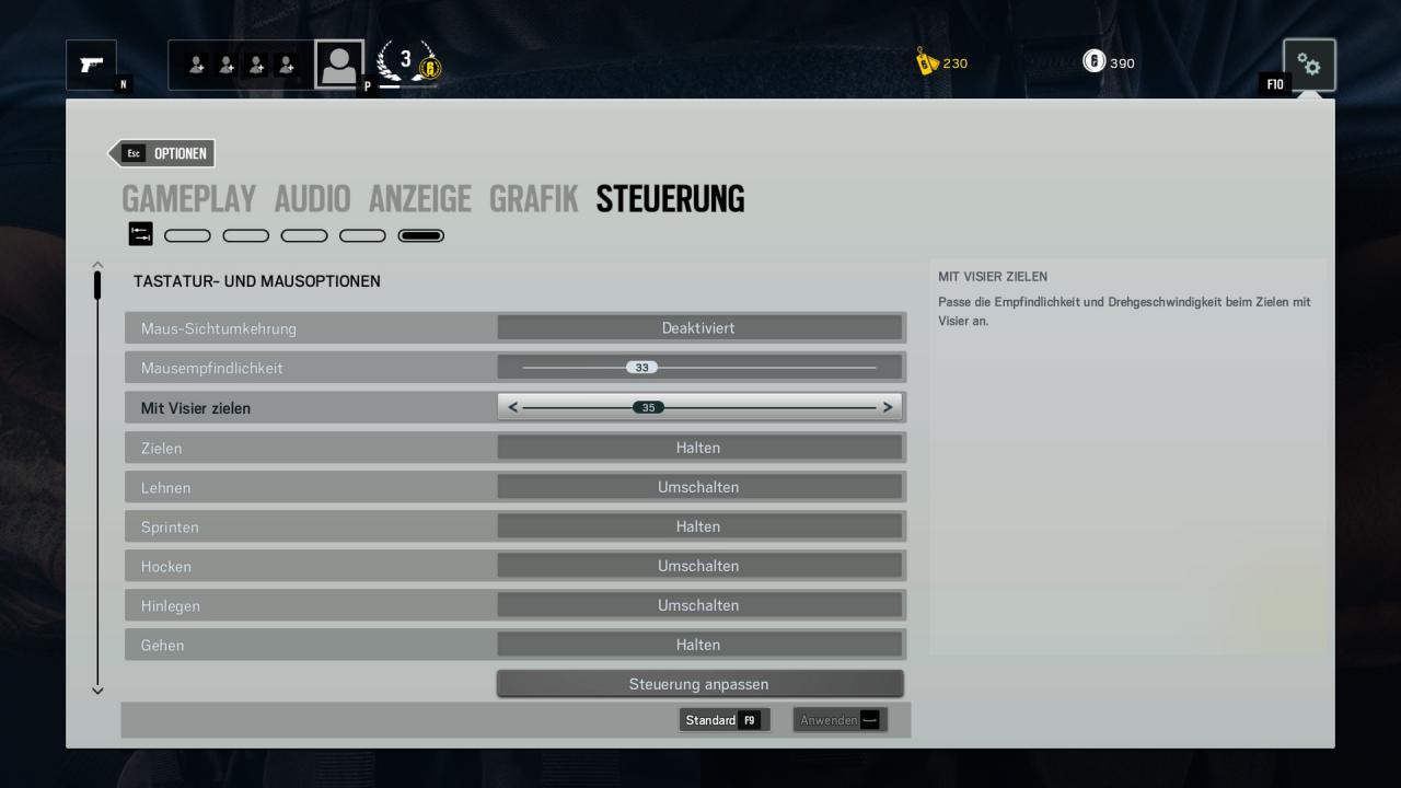 Rainbow Six Siege - Optionsmenü Steuerung