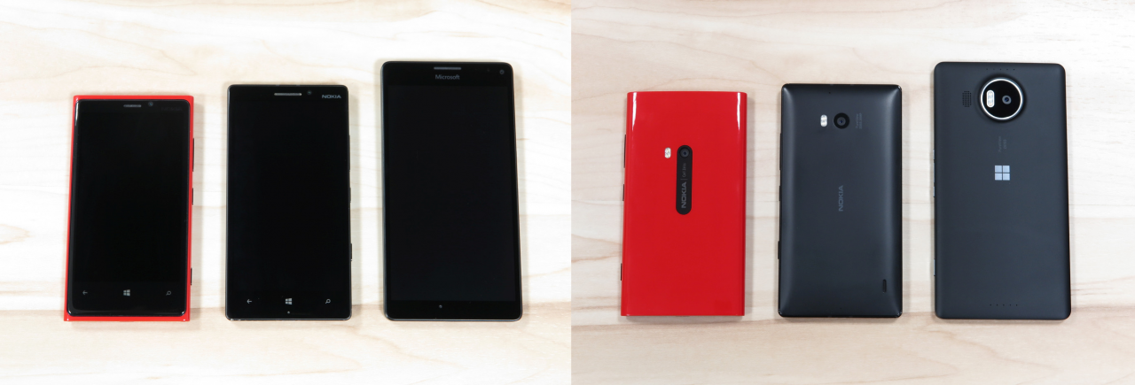 [05/01/2016] Nokia- und Microsoft-Designs: Lumia 920 (links), Lumia 930 (mitte) und Lumia 950 XL (rechts)