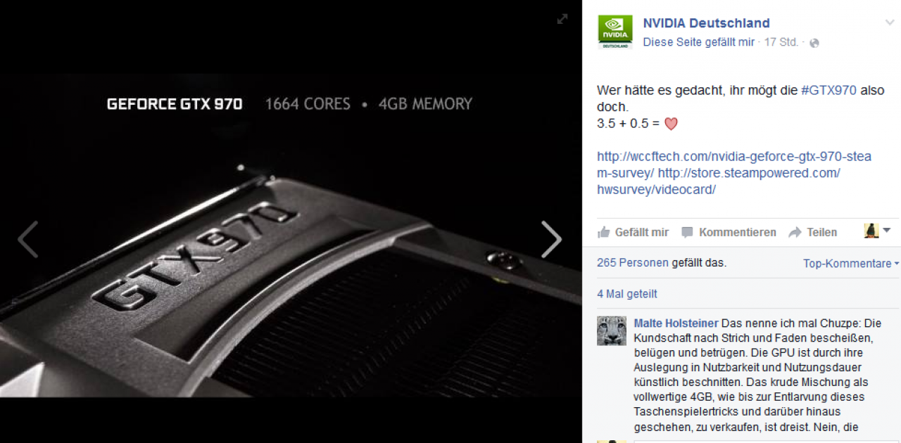 [20/01/2016] Nvidia feiert die Verbreitung der GTX 970 auf Steam auf seine Weise