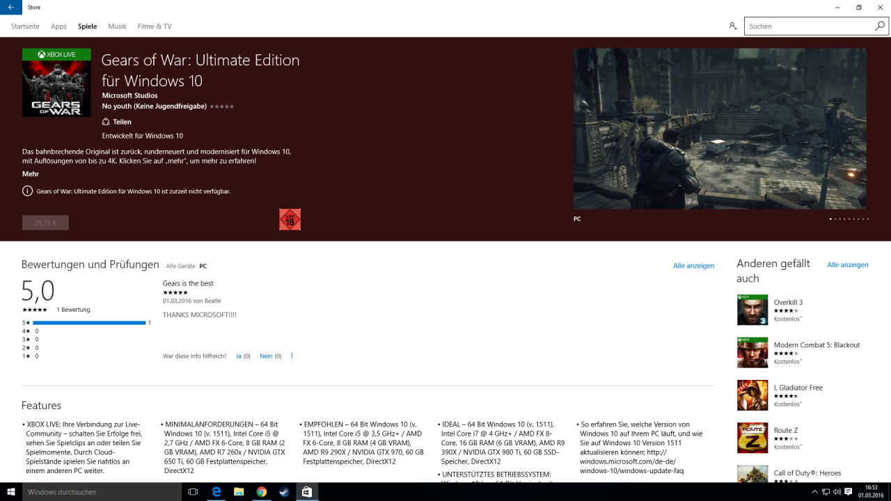 [01/03/2016] Gears of War: Ultimate Edition - Screenshot aus dem deutschen Windows-Store