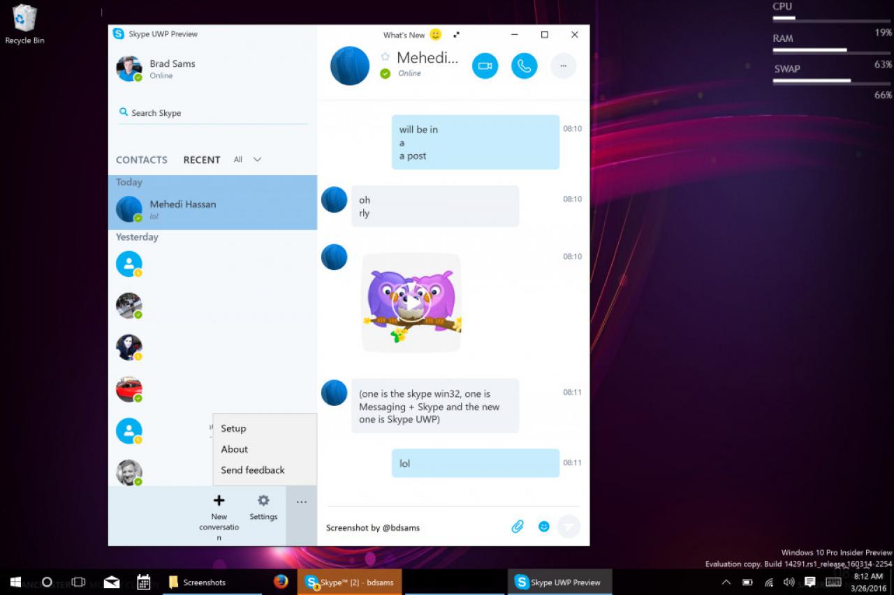[28/03/2016] Skype Universal Windows Platform App