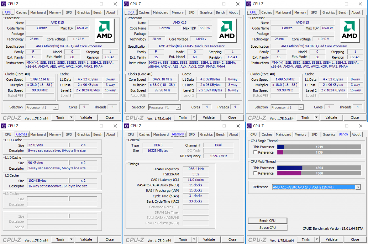 [07/04/2016] AMD Athlon X4 845 Excavator CPUz