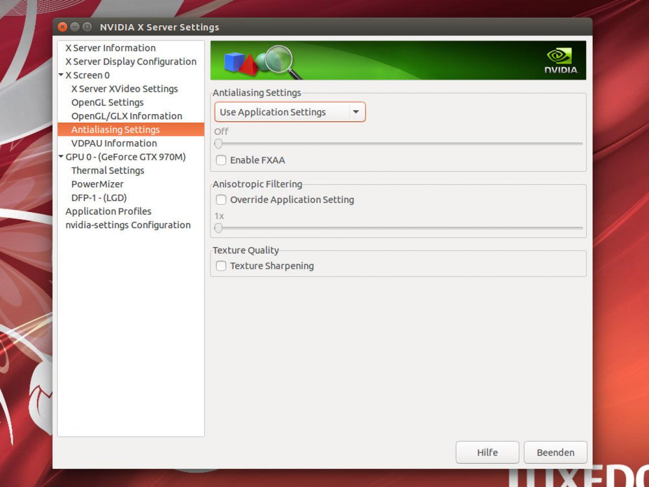 [08/04/2016] Tuxedo XC1506: Nvidia xconfig Treiberpanel