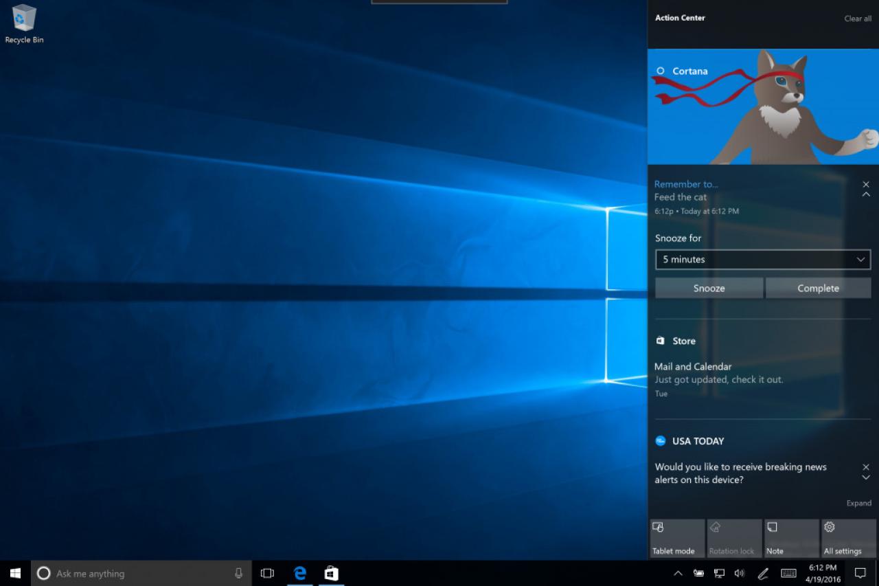 [24/04/2016] Windows 10 14328 Action Center